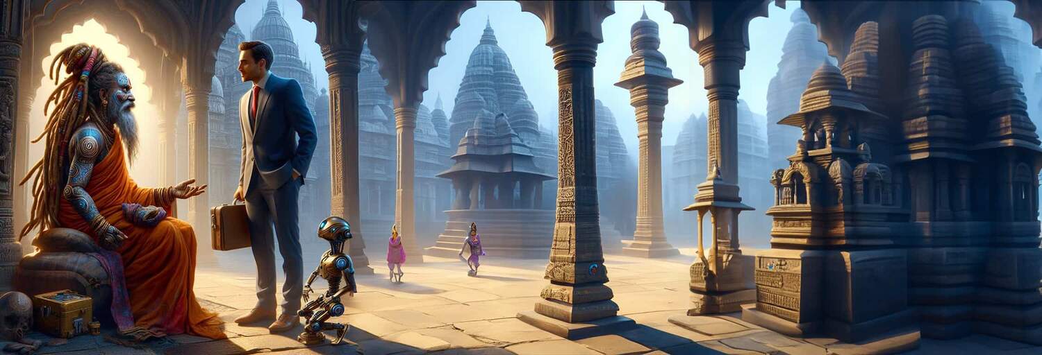 AI Baba receives a businessman while at his temple