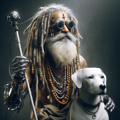 Blind AI Baba with robot dog